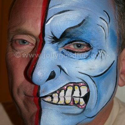 Adult face painting, half face design by Hazel