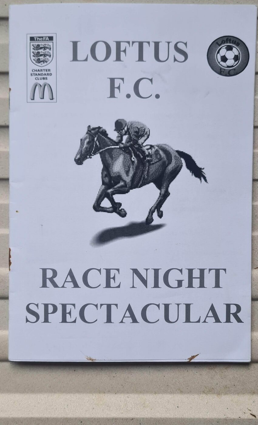 Cover of a historical Loftus FC fundraising Race Night card