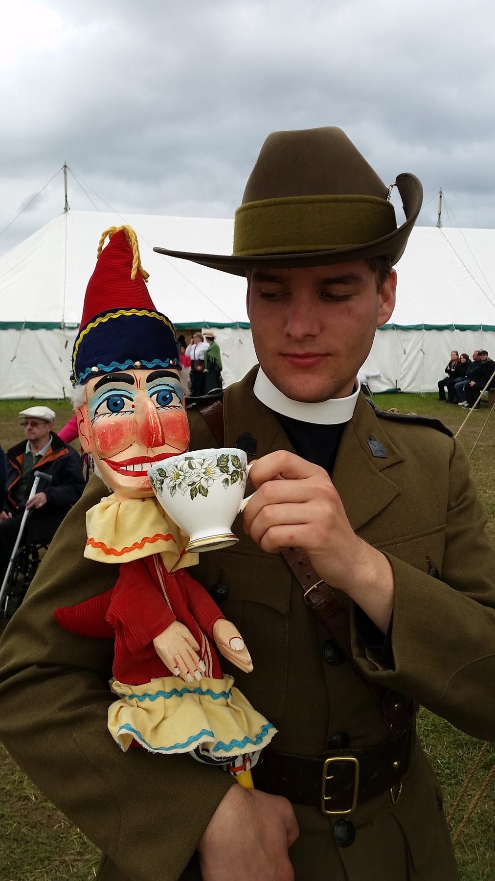 Mr Punch with a cup of tea during his tour of the Beamish Agricultural Show in September 2015