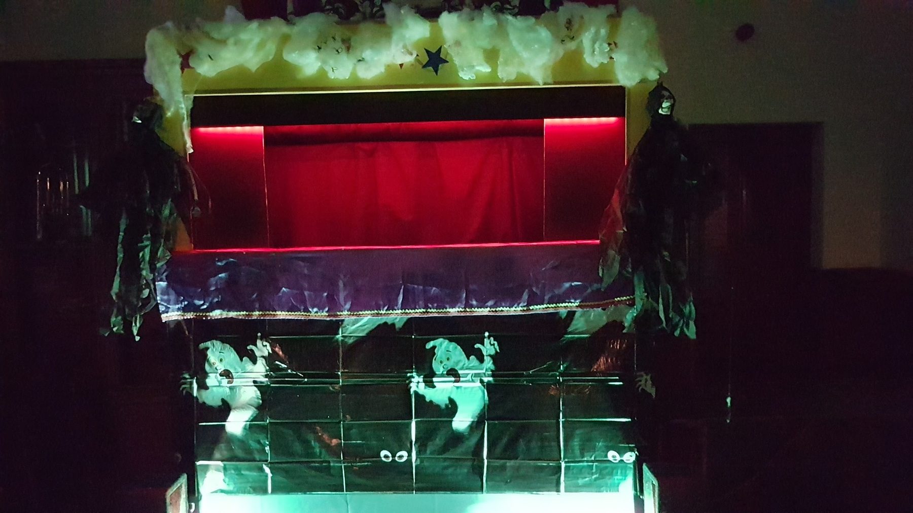 Professor Ron's puppet theatre decorated for a Halloween show at Beamish Museum