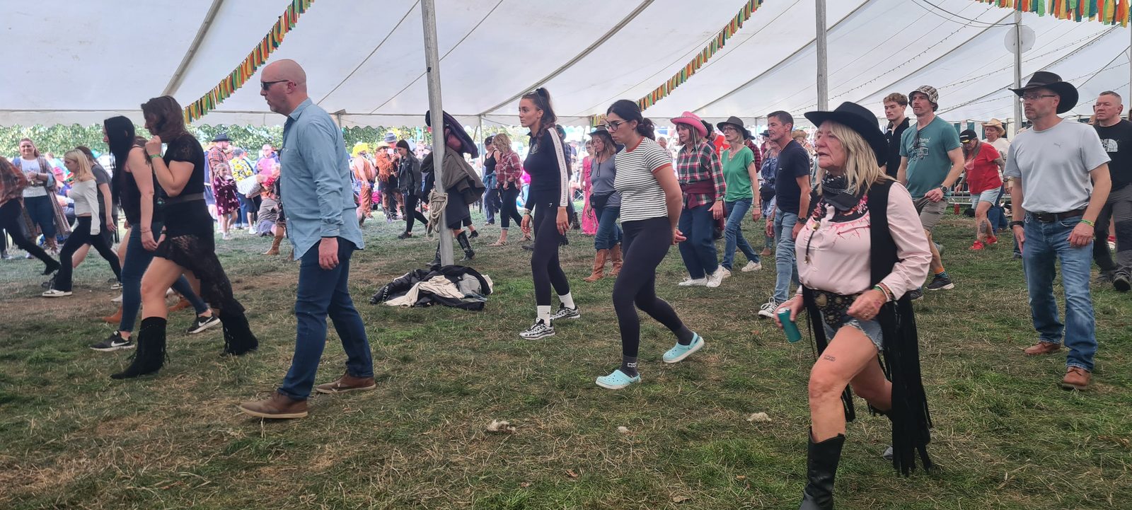 A large group dancing together during the Dubs int Dales line dancing session