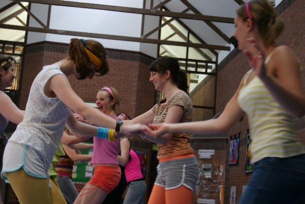 Hen-party guests joining in with line dancing